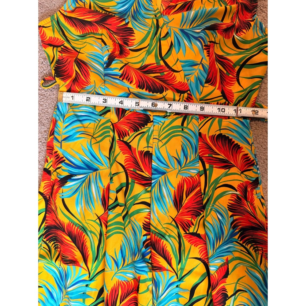 Forever 21 Tropical Palm Leaf Sleeveless Jumpsuit Mustard Yellow Sm Beachy Boho‎ - Picture 8 of 16